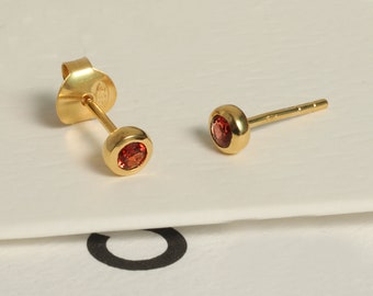 Petite 18ct Gold Vermeil Natural Garnet Stud Earrings - January Birthstone