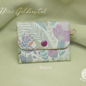 Mini Portemonnaie, Mini Geldbeutel aus beschichtete Baumwolle, Geldbörse, Kartenetui, Reißverschluss Kartenfächer mit Münzfach, Botanik