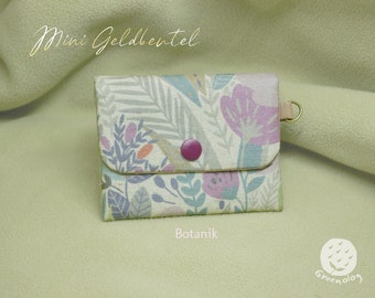 Mini wallet, mini wallet made of coated cotton, wallet, card case, zip card slots with coin compartment, botany