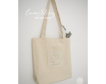 Canvas Totebag, personalisierte Sternzeichen, Konstellation, Einkaufstasche aus robustem stoff, Schultertasche aus reiner Baumwolle, Eco bag