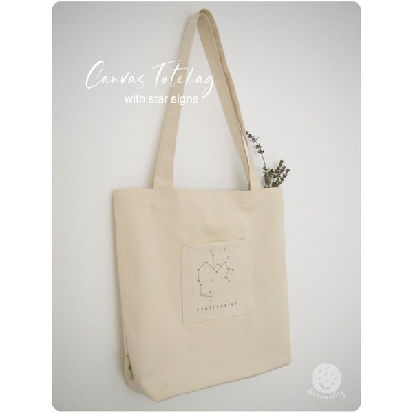 Canvas Totebag, personalisierte Sternzeichen, Konstellation, Einkaufstasche aus robustem stoff, Schultertasche aus reiner Baumwolle, Eco bag