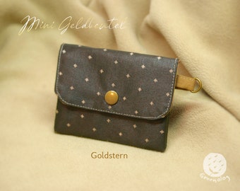 Coated cotton wallet, mini wallet, purse, card case, zipped card slots with coin pocket, gold star