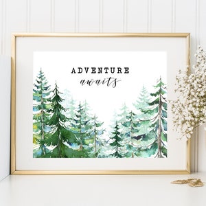 Adventure Awaits Print Set Tree Nursery Decor Mountain Etsy