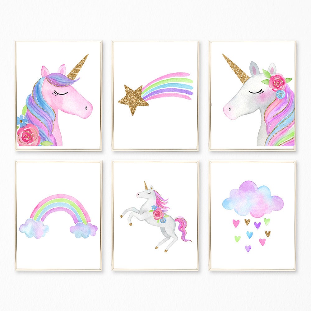 unicorn prints unicorn print set unicorn wall art unicorn etsy