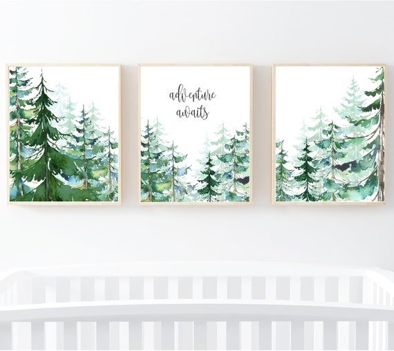 Adventure Awaits Print Set Tree Nursery Decor Mountain Etsy
