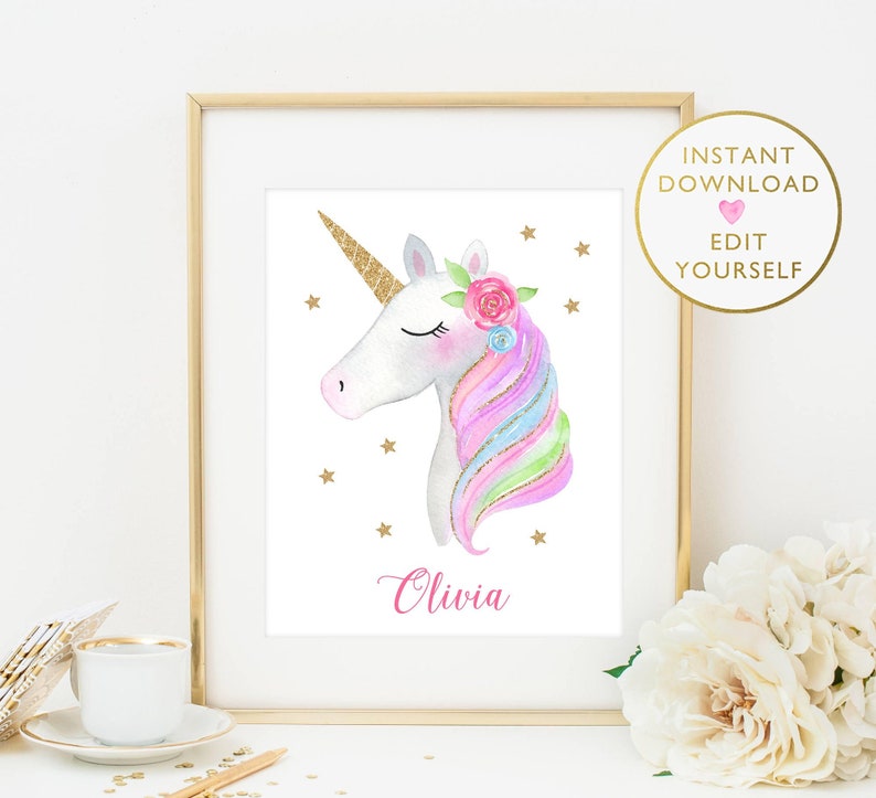 Unicorn Name Print Custom Unicorn Art Unicorn Wall Art | Etsy