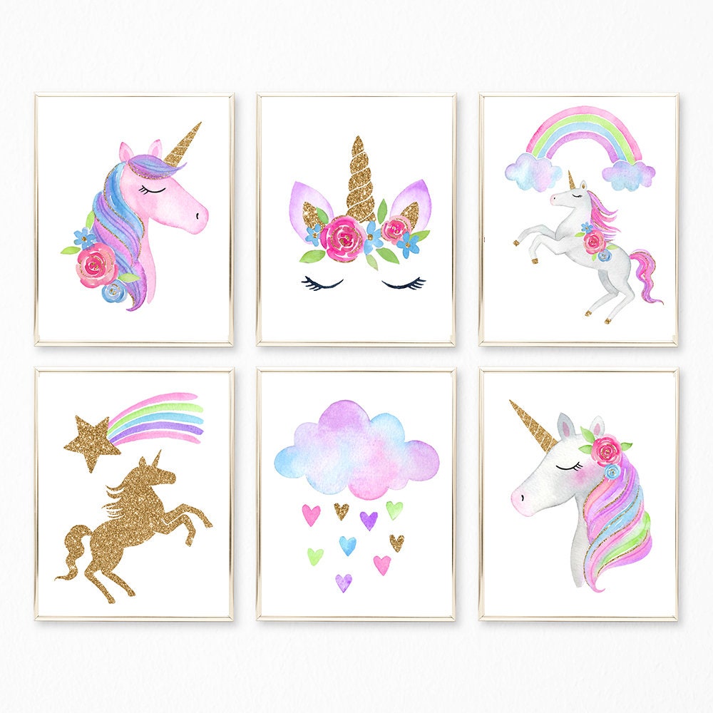 unicorn prints unicorn print set unicorn wall art unicorn etsy