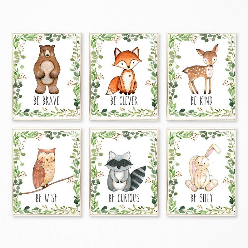 Woodland Animal Print Set Woodland Prints Greenery Woodland Etsy