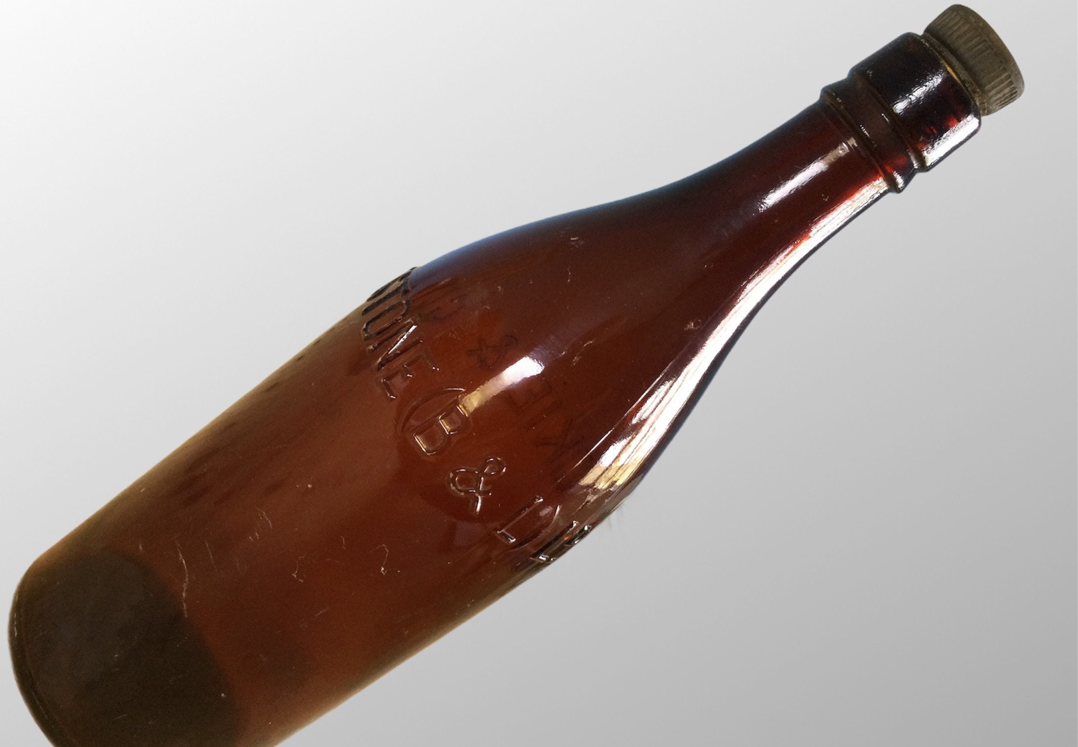 Vintage Moulded Brown Glass Beer Bottle And Stopper Threaded Etsy