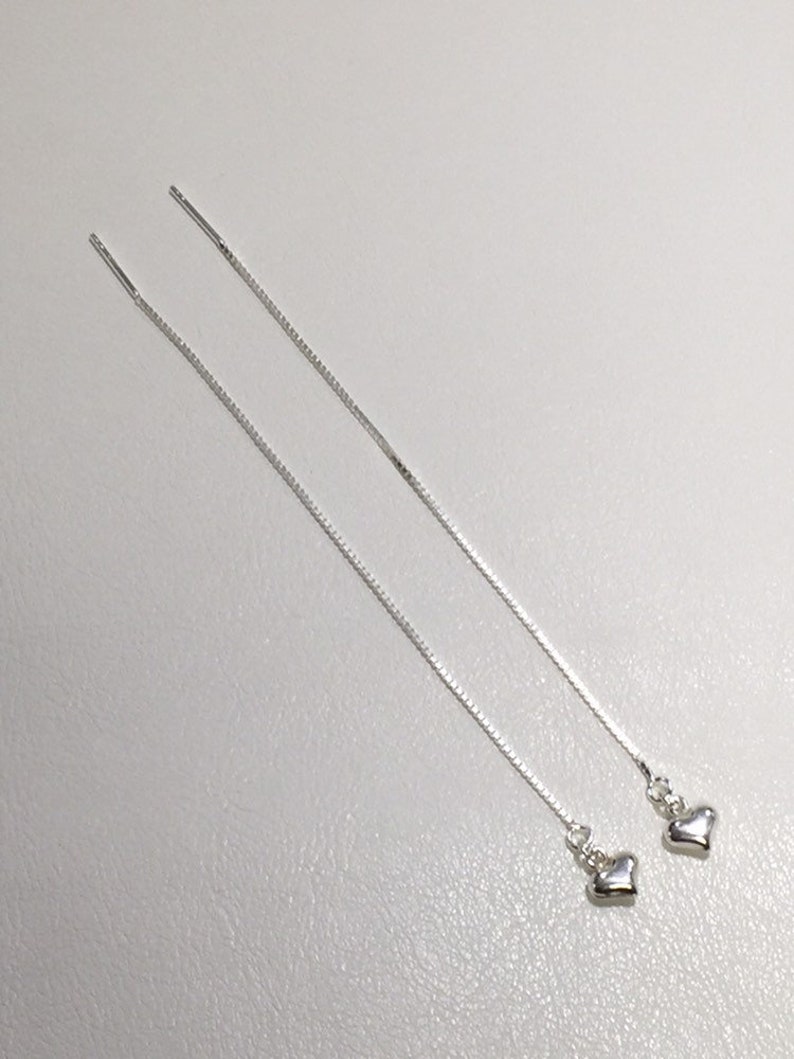 Heart Threader Earrings-Sterling Silver Ear Threads-Tiny Heart Earrings-Gift Ideas-Friendship Gift