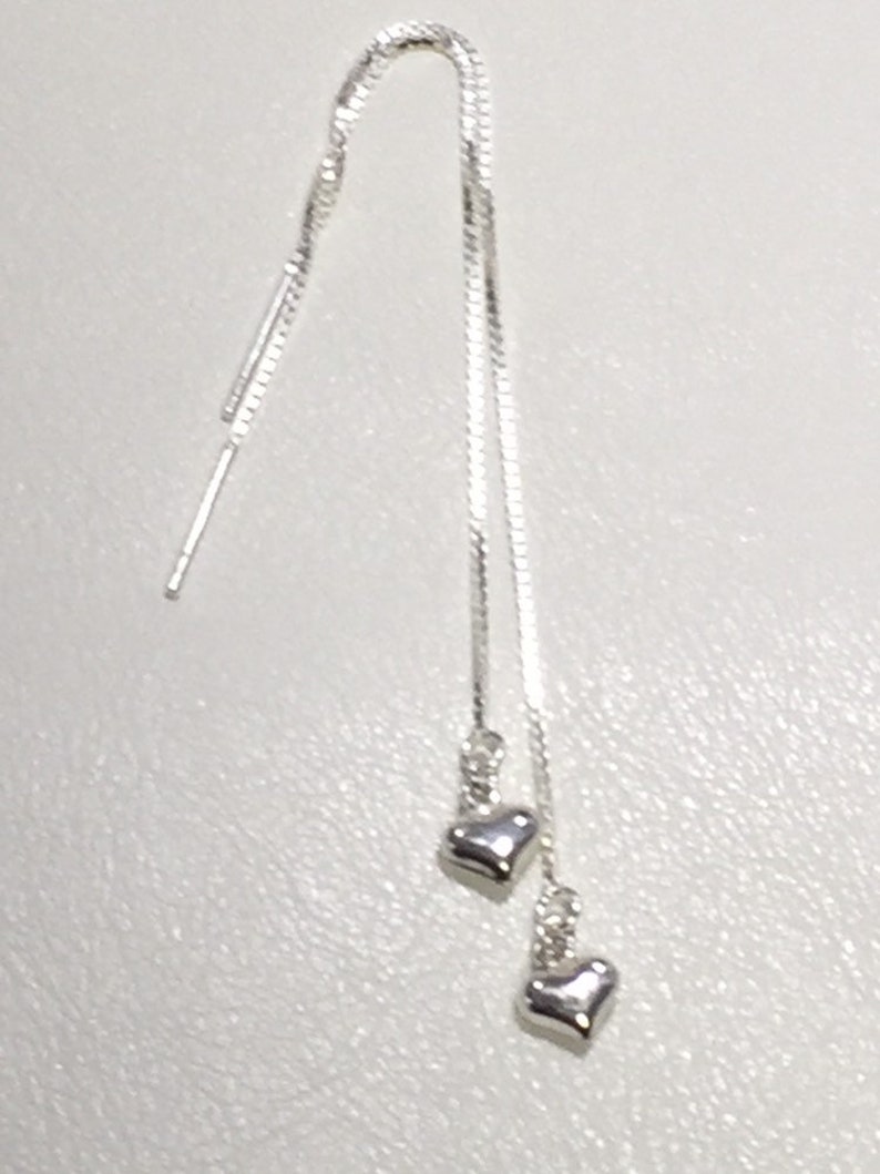 Heart Threader Earrings-Sterling Silver Ear Threads-Tiny Heart Earrings-Gift Ideas-Friendship Gift