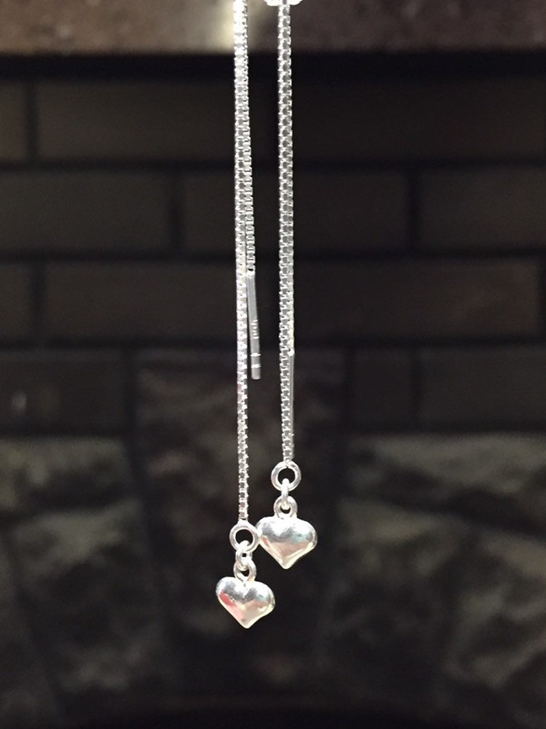Heart Threader Earrings-Sterling Silver Ear Threads-Tiny Heart Earrings-Gift Ideas-Friendship Gift