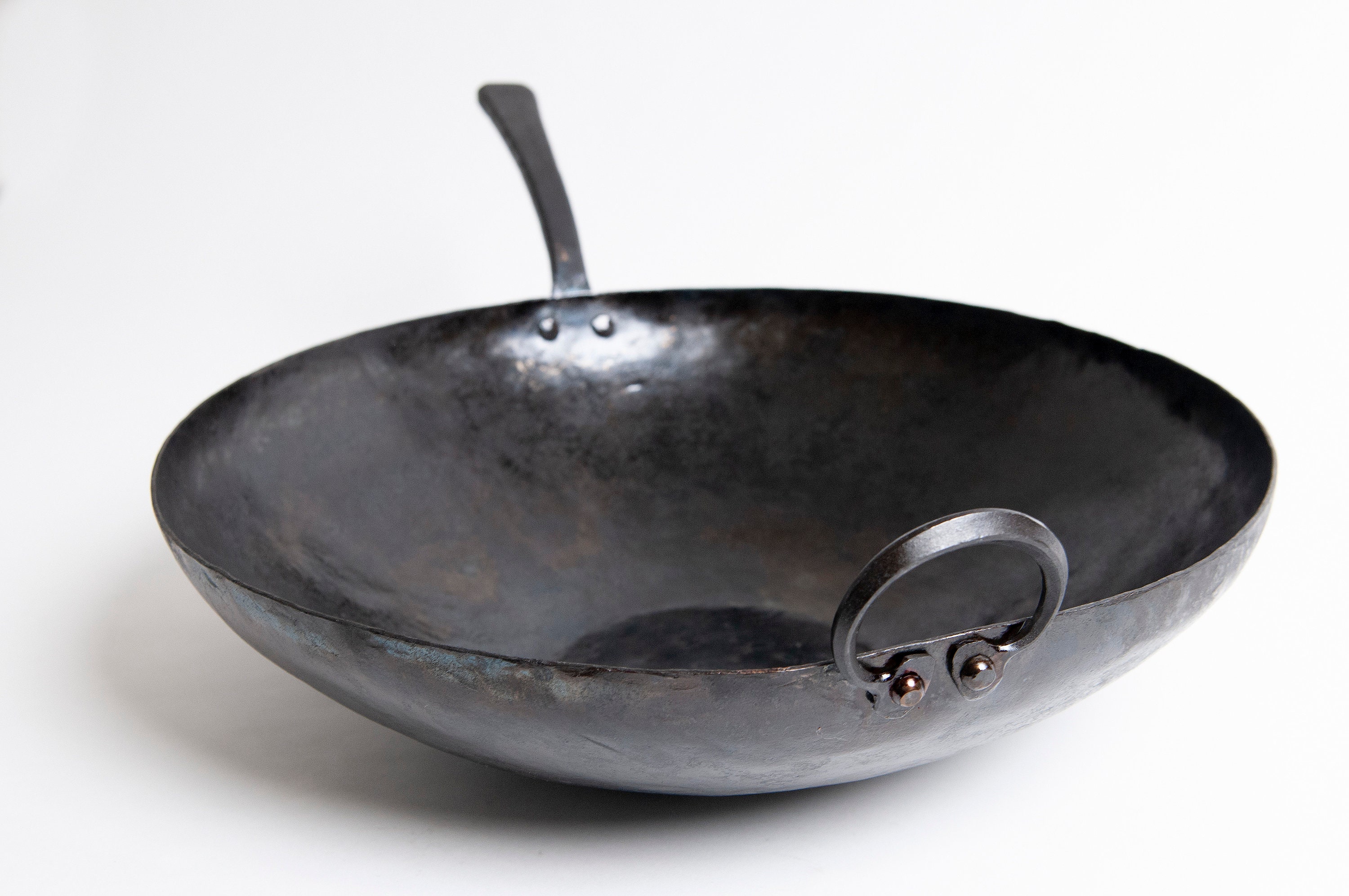 Hand forged custom wide bottom wok — Cole Aurichio Ironworks