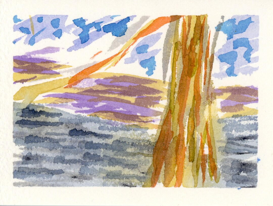 Original ACEO Watercolor stone Wall and Maple Etsy