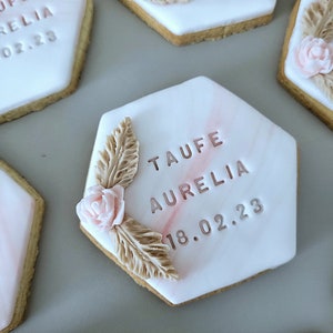 Marbled personalized cookies hexagon baptism wedding 4 pieces individually wrapped