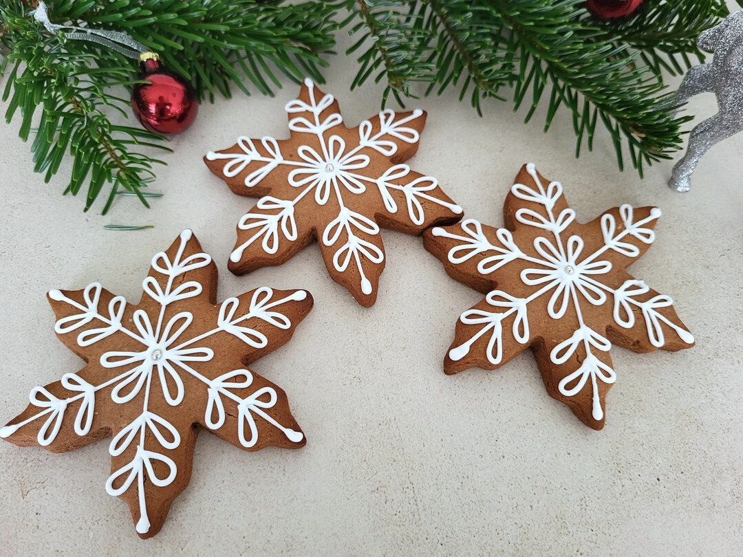 Lebkuchensterne Schneeflocken Lebkuchen weihnachtsstern - Etsy.de
