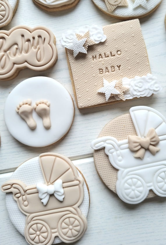 Kekse Babyparty baby shower Teddy Kinderwagen Hallo baby je 4 Stück