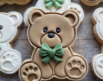 Teddy Bear Cookies for Baby Shower, Children's Birthday, 2 Pieces, Vanilla Flavor
