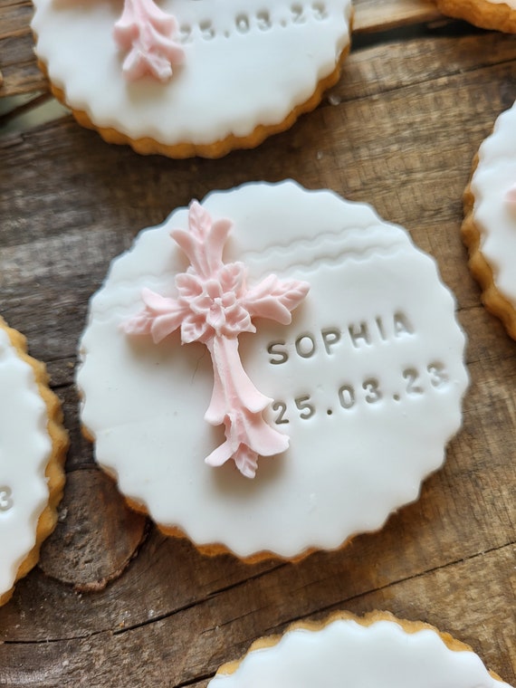 Personalisierte Kekse mit Kreuz Gastgeschenk zu Taufe Konfirmation Kommunion Jugendweihe 5 Stück