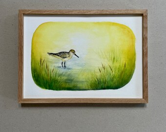 A4 Kunstdruck "Strandläufer" mit Rahmen Eiche