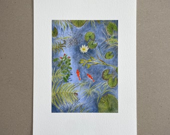 A4 Kunstdruck "Teich mit Fischen" ohne Rahmen A4