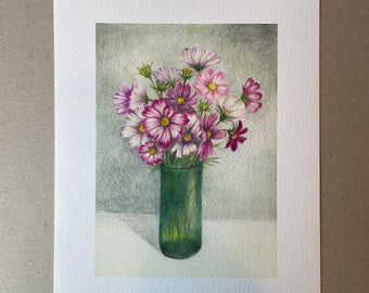 A4 Kunstdruck "Cosmea Blumen" ohne Rahmen A4