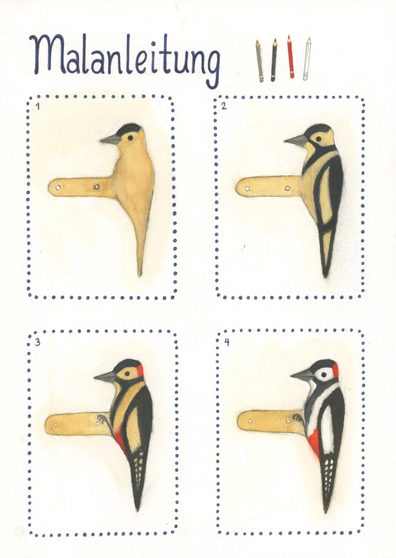 Für 5 Kinder Bastelset Specht 1 A3 und 5 A4 Bastelbögen afbeelding 5
