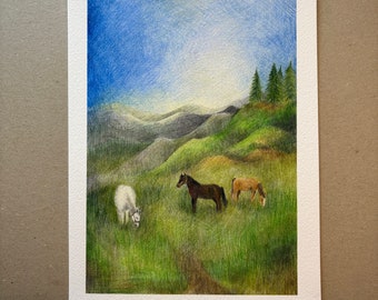 A4 Kunstdruck "Pferde" ohne Rahmen A4