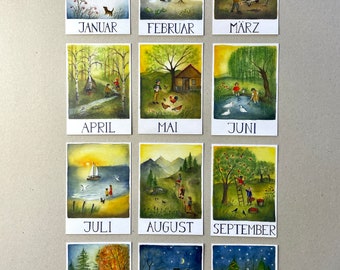 Postkarten/Kunstkarten Set "12 Monate" (12 Monatspostkarten A6 ) von OdeDesjardins
