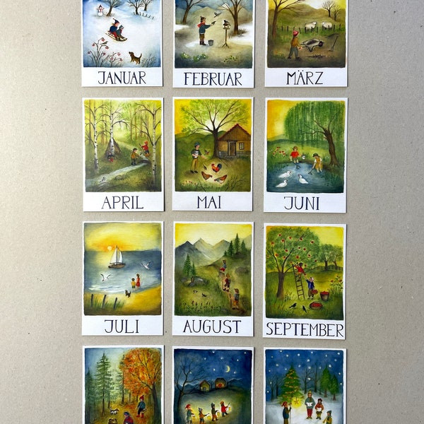 Postkarten/Kunstkarten Set "12 Monate" (12 Monatspostkarten A6 ) von OdeDesjardins