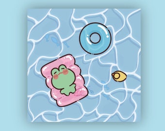 Cute Summer Pool Frog 5x5" Print