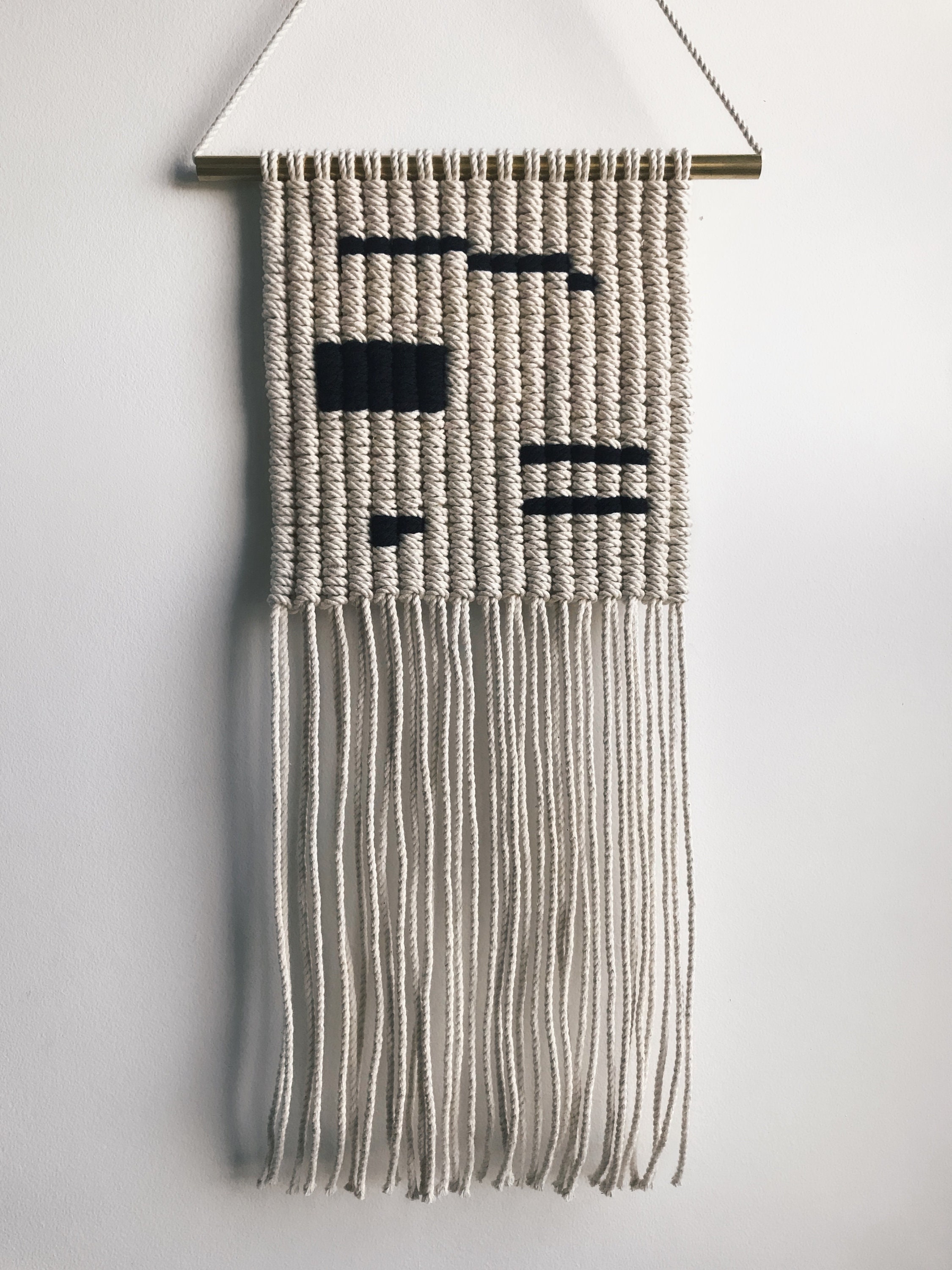 Abstract Macrame Wall Hanging on Gold Metal Dowel Modern Etsy