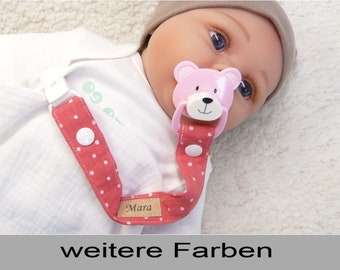 Personalized pacifier strap made of muslin fabric, safe pacifier holder for your baby