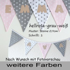 personalized pennant chain for children's rooms in pink-gray-white