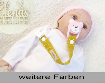 Schnullerband mit Namen aus Stoff, Geschenk für Baby