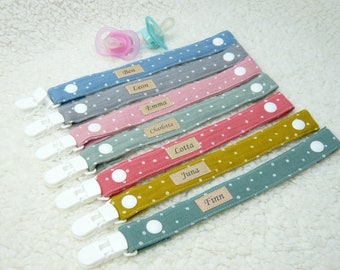 Pacifier strap with name made of fabric, personalized pacifier chain, baby gift for baptism and birth