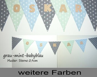 personalized garland for children's rooms in baby blue-mint