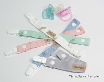 Pacifier strap with name made of fabric muslin baby gift personalized baptism birth