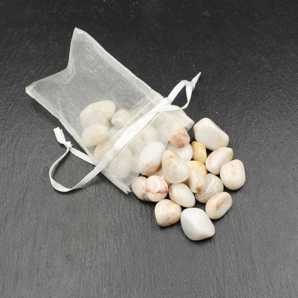 Tumbled White Quartz Pebbles Gift Bag - Tumbled Stones | Polished Stones | Polished River Pebbles