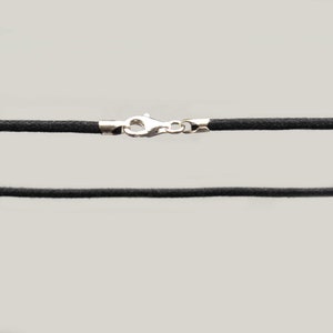 Cotton Cord Necklace / Choker With Silver Closure - Black (ø 2mm)
