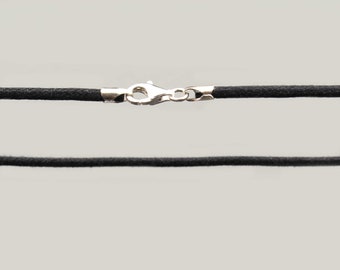 Cotton Cord Necklace / Choker With Silver Closure - Black (ø 2mm)