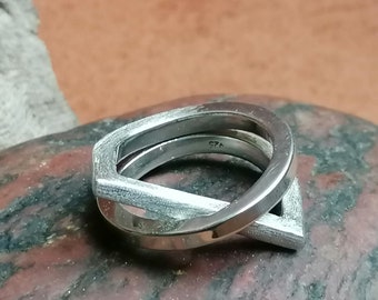 Designer Ring Silber 925 viereck rund eismattiert matt poliert 60