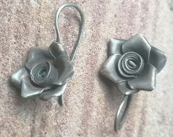 Boucles d’oreilles uniques boucles d’oreilles argent 925 rose noircie chassée