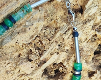 Collier unique, argent sterling 925, éclats d'hématite chrysoprase, 44 cm