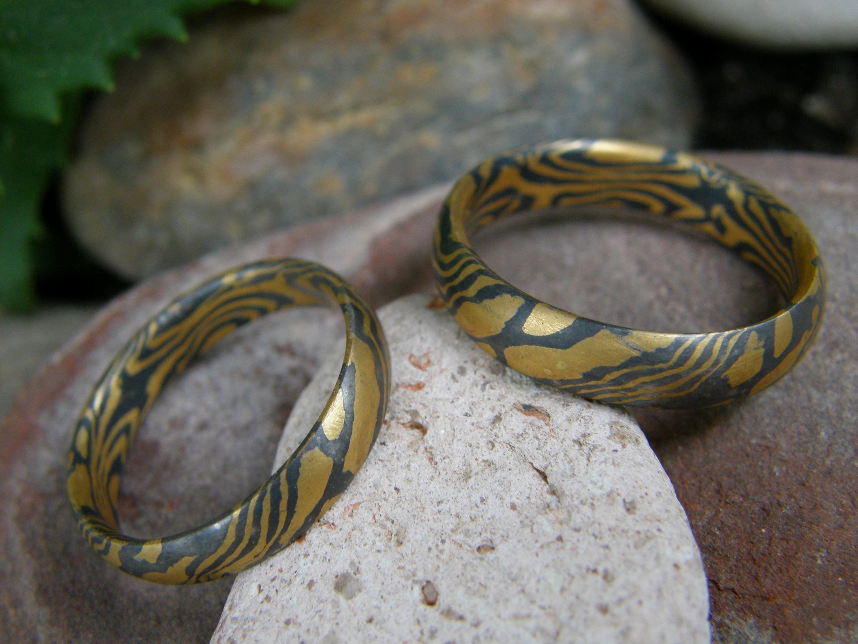 Wedding rings Mokume Gane Gold 900 Palladium 500 mokumegane
