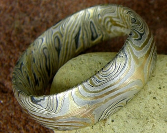 Bagues de mariage Mokume Gane Or 900 Palladium Argent 1 paire mokumegane