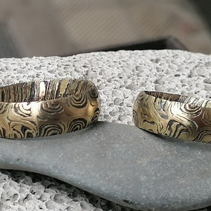 Trouwringen Mokume Gane Goud 900 Palladium 500 Rose Goud 750 Zilver 925 Sterren Patroon