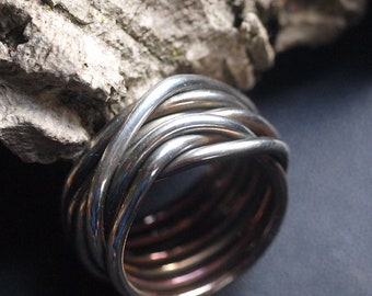 Designer Ring Silber 925 gewickelt matt geschwärzt Unikat 59 (18,8 mm Ø)