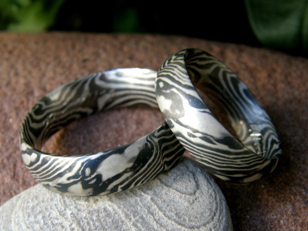 Alliance Mokume Gane En Palladium 500 Et Argent - Style étoilé - Occasion Portée