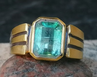 Unieke ring goud 900 zilver 925 smaragd maat 60 Colombia Emerald
